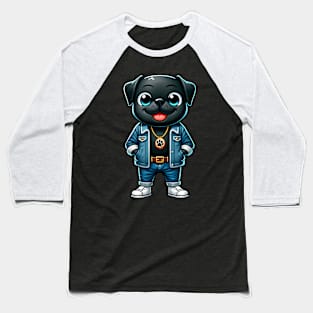 Black Pug Dog Cool Jacket Outfit Dog Mom Dad Baseball T-Shirt